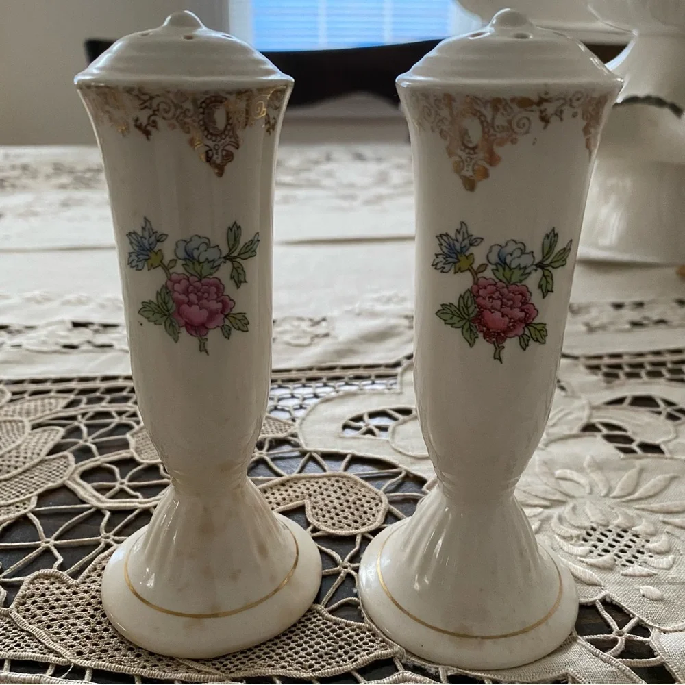Vintage Victorian Porcelain Tall Salt and Pepper Shakers